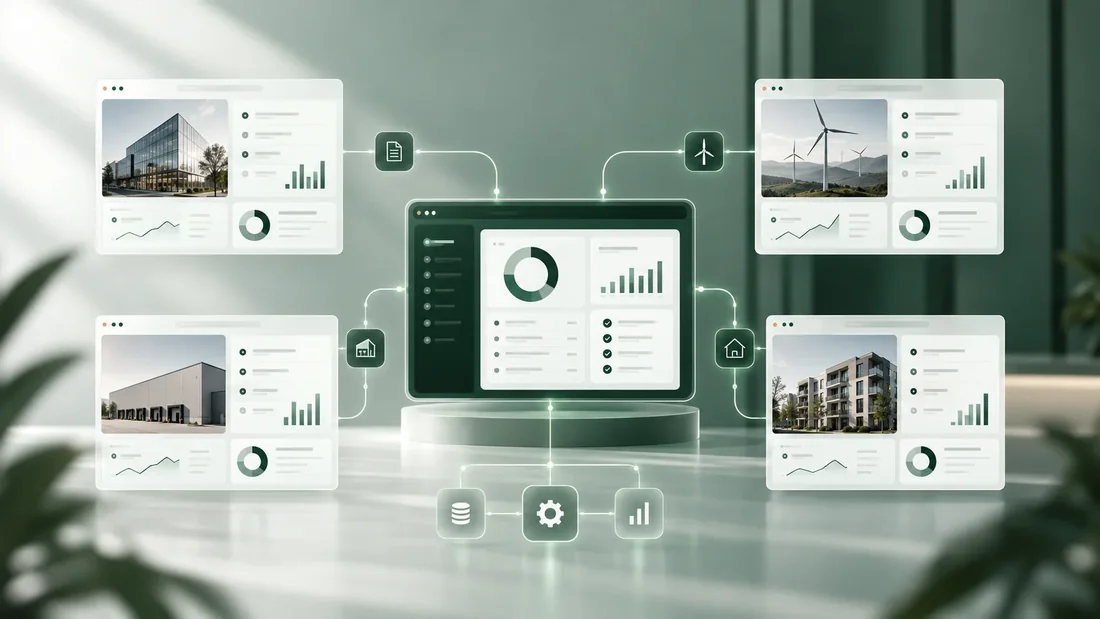 Illustration of connected information modules from Portfolio Intelligence