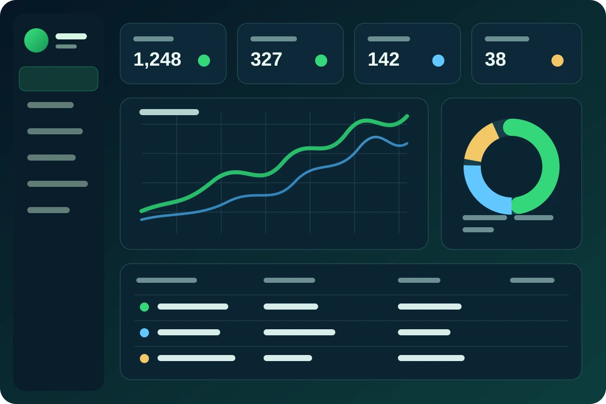 Abstract CRM dashboard with engagement signals, activity timeline and conversion indicators