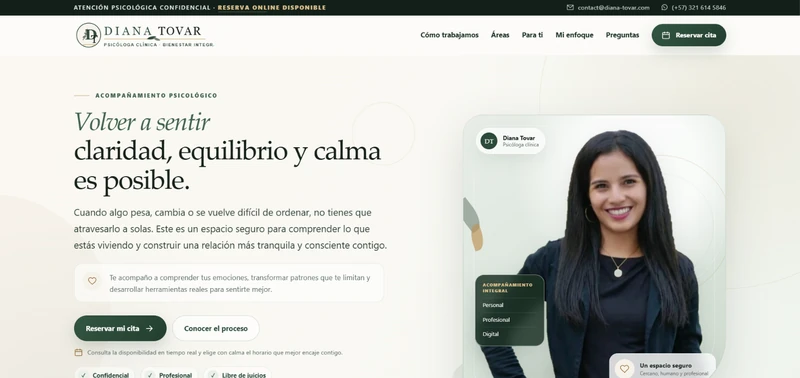 Diana Tovar · Website und Terminweg – Öffentliche Projektansicht (ES)
