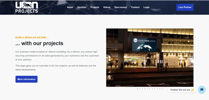 Lion Projects · Projektübersicht · Desktopansicht · EN