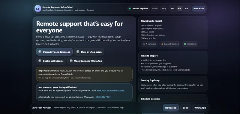 Remote Support · AnyDesk Guide – Public project view (EN)