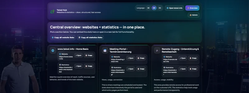 Teissl Hub · Websites and Statistics Access – Public project view (EN)