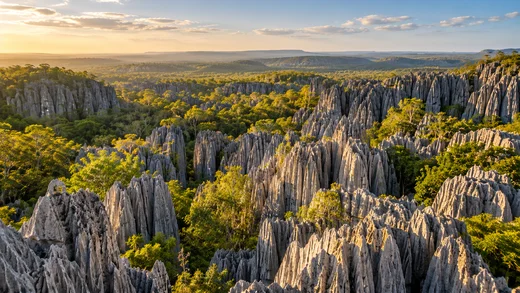 Urlaub auf Madagaskar · Rock landscape as a travel illustration · Illustration